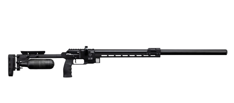FX Panthera 700 PCP air rifle, side view with the air bottle fitted