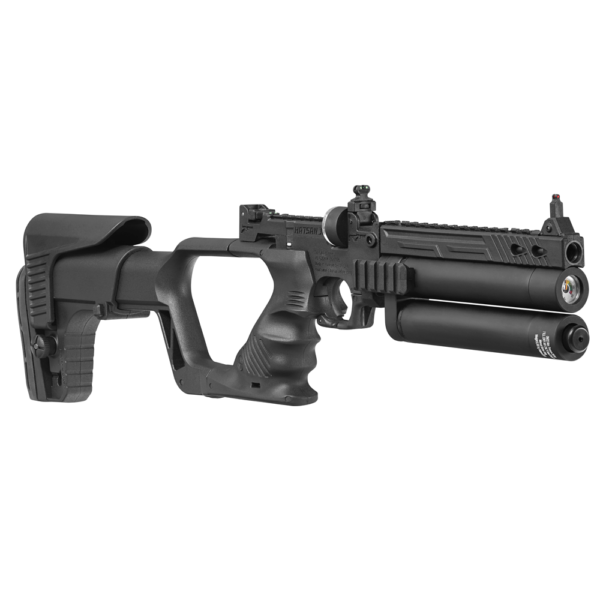 Hatsan Jet II PCP air pistol with its dual air cylinders and carbine stock attached