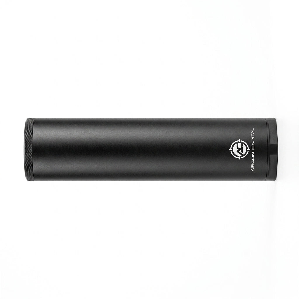 Front view of Airgun Capital Suppressor for airguns, showcasing its sleek design and durable construction.